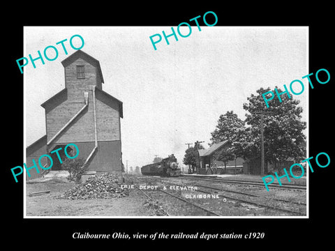 OLD LARGE HISTORIC PHOTO OF CLAIBOURNE OHIO, THE RAILROAD DEPOT STATION c1920