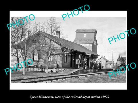 OLD LARGE HISTORIC PHOTO OF CYRUS MINNESOTA, THE RAILROAD DEPOT STATION c1920