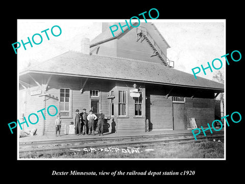 OLD LARGE HISTORIC PHOTO OF DEXTER MINNESOTA, THE RAILROAD DEPOT STATION c1920