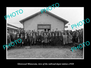 OLD LARGE HISTORIC PHOTO OF GLENWOOD MINNESOTA, THE RAILROAD DEPOT STATION c1920