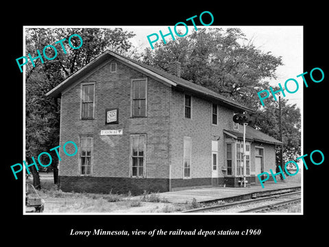 OLD LARGE HISTORIC PHOTO OF LOWRY MINNESOTA, THE RAILROAD DEPOT STATION c1960