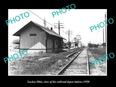 OLD LARGE HISTORIC PHOTO OF LUCKEY OHIO, THE RAILROAD DEPOT STATION c1950