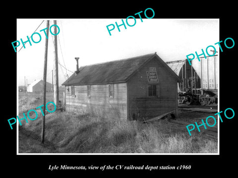 OLD LARGE HISTORIC PHOTO OF LYLE MINNESOTA, THE RAILROAD DEPOT STATION c1960