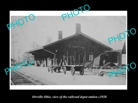 OLD LARGE HISTORIC PHOTO OF ORRVILLE OHIO, THE RAILROAD DEPOT STATION c1920