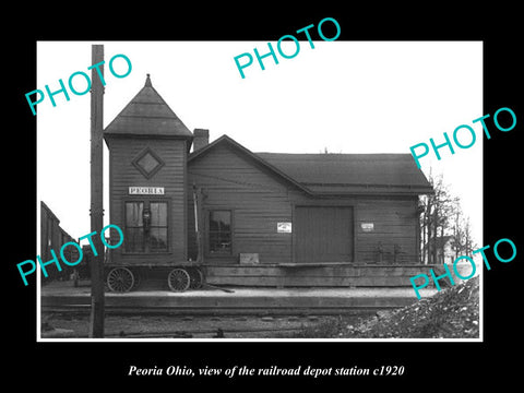 OLD LARGE HISTORIC PHOTO OF PEORIA OHIO, THE RAILROAD DEPOT STATION c1920