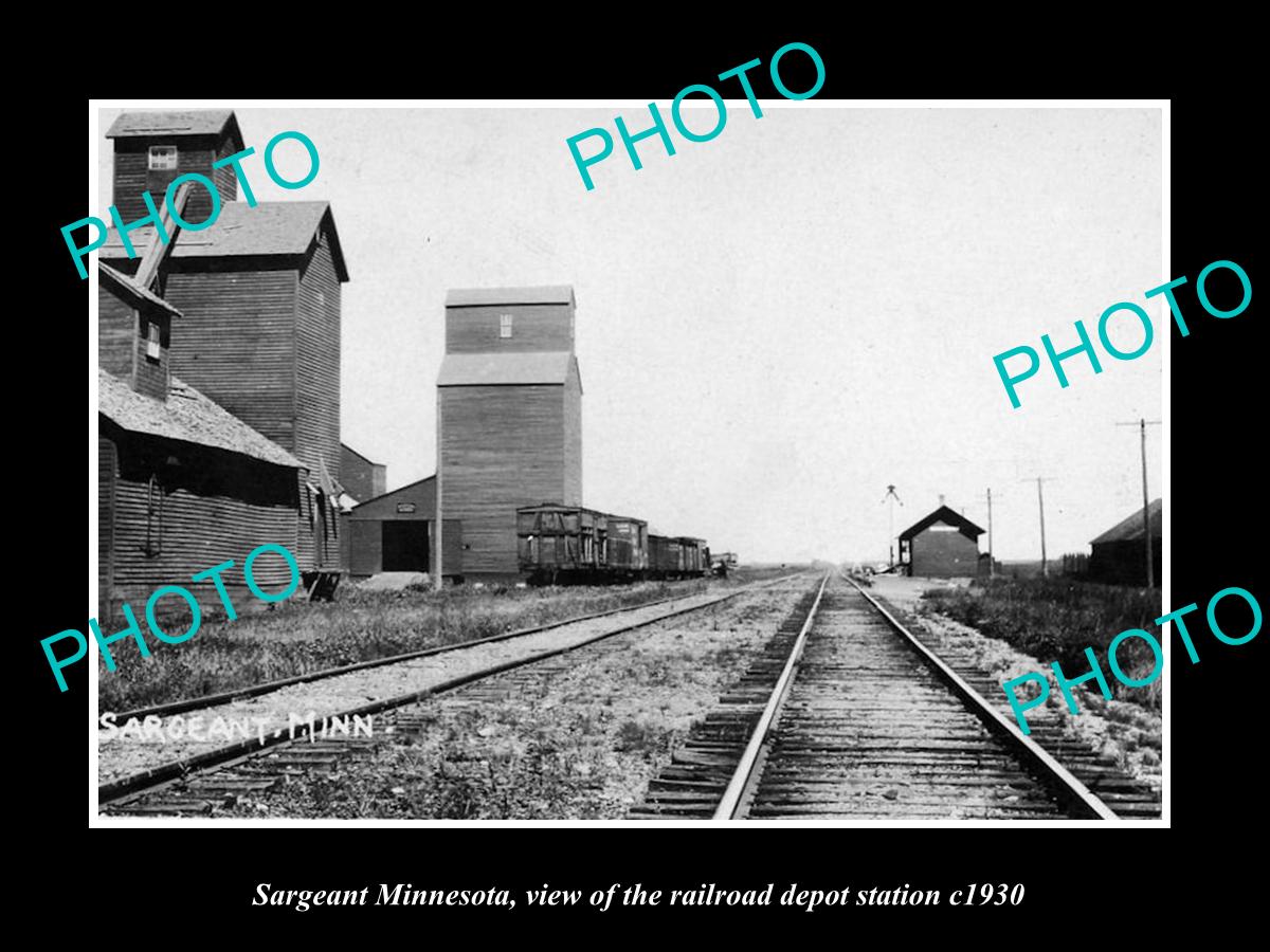 OLD LARGE HISTORIC PHOTO OF SARGEANT MINNESOTA, THE RAILROAD DEPOT STATION c1930