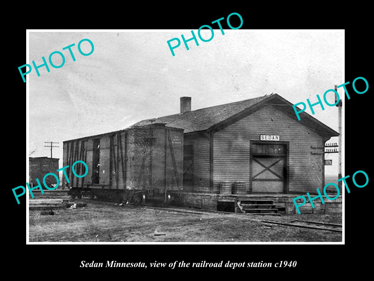 OLD LARGE HISTORIC PHOTO OF SEDAN MINNESOTA, THE RAILROAD DEPOT STATION c1940