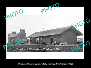 OLD LARGE HISTORIC PHOTO OF WESTPORT MINNESOTA, THE RAILROAD DEPOT STATION c1920