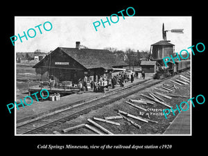 OLD LARGE HISTORIC PHOTO OF COLD SPRINGS MINNESOTA, RAILROAD DEPOT STATION c1920