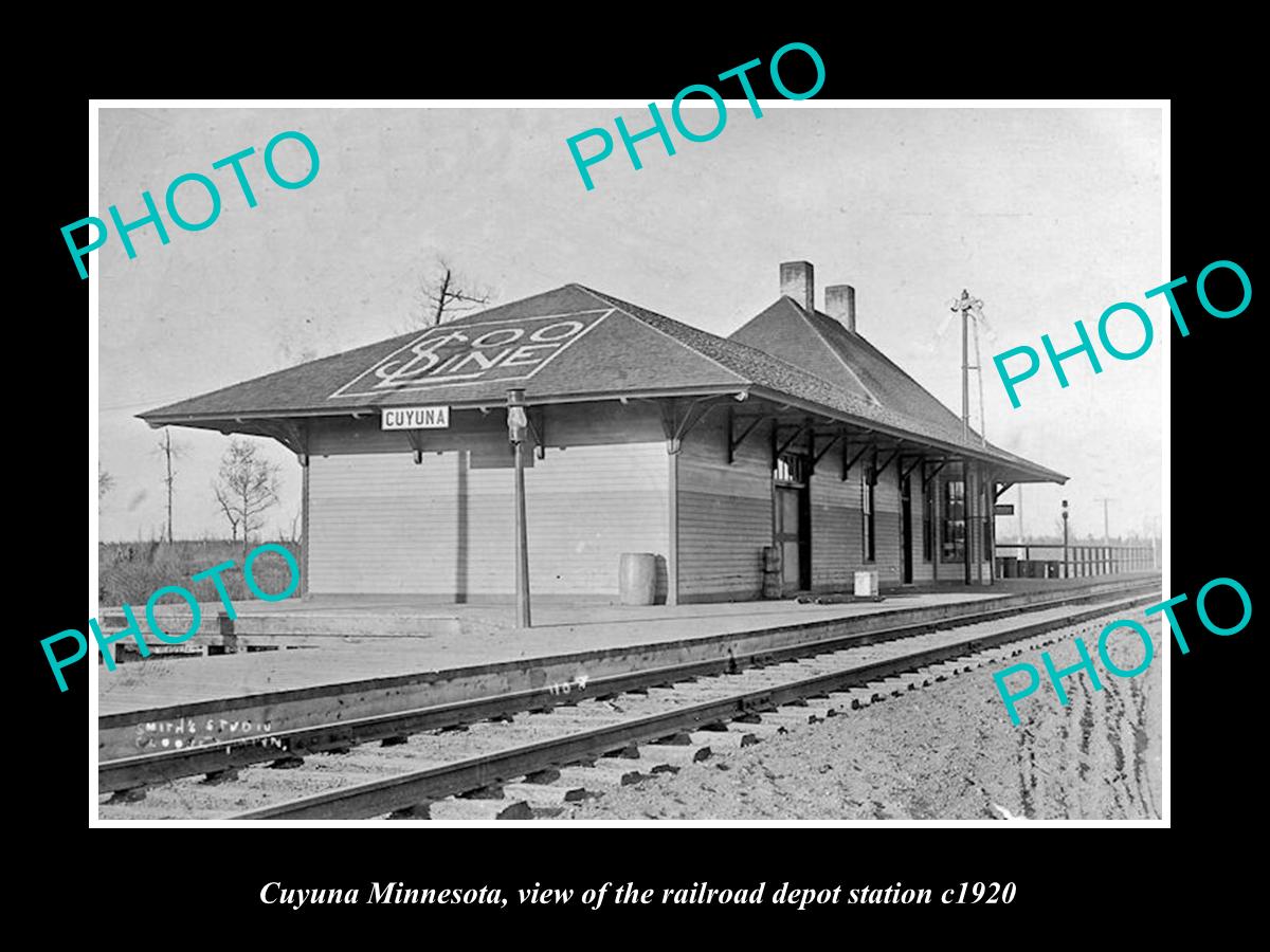 OLD LARGE HISTORIC PHOTO OF CUYUNA MINNESOTA, THE RAILROAD DEPOT STATION c1920