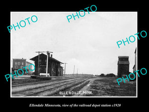 OLD LARGE HISTORIC PHOTO OF ELLENDALE MINNESOTA THE RAILROAD DEPOT STATION c1920