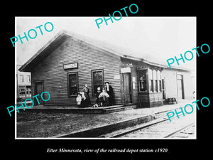 OLD LARGE HISTORIC PHOTO OF ETTER MINNESOTA, THE RAILROAD DEPOT STATION c1920