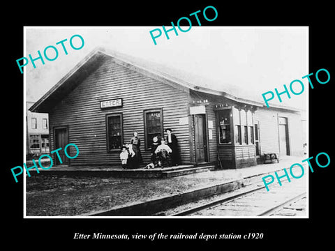 OLD LARGE HISTORIC PHOTO OF ETTER MINNESOTA, THE RAILROAD DEPOT STATION c1920