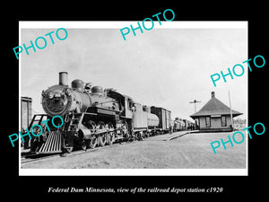 OLD LARGE HISTORIC PHOTO OF FEDERAL DAM MINNESOTA, RAILROAD DEPOT STATION c1920