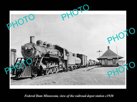 OLD LARGE HISTORIC PHOTO OF FEDERAL DAM MINNESOTA, RAILROAD DEPOT STATION c1920