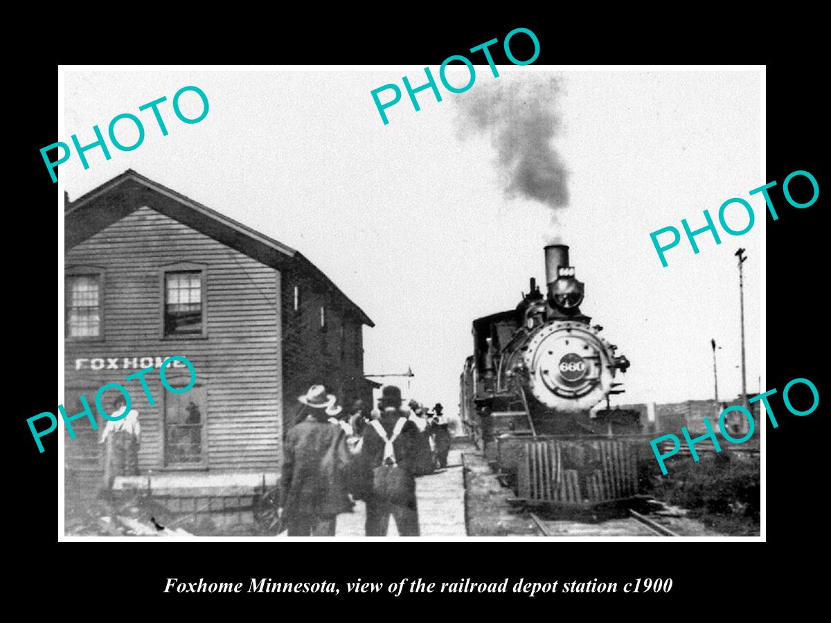 OLD LARGE HISTORIC PHOTO OF FOXHOME MINNESOTA, THE RAILROAD DEPOT STATION c1900