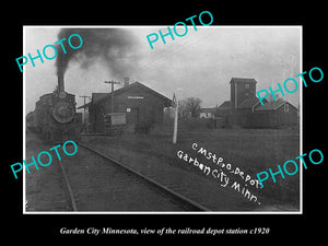 OLD LARGE HISTORIC PHOTO OF GARDEN CITY MINNESOTA, RAILROAD DEPOT STATION c1920