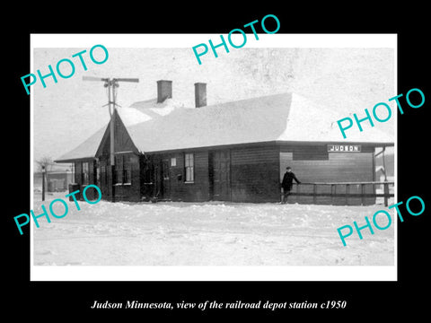 OLD LARGE HISTORIC PHOTO OF JUDSON MINNESOTA, THE RAILROAD DEPOT STATION c1950