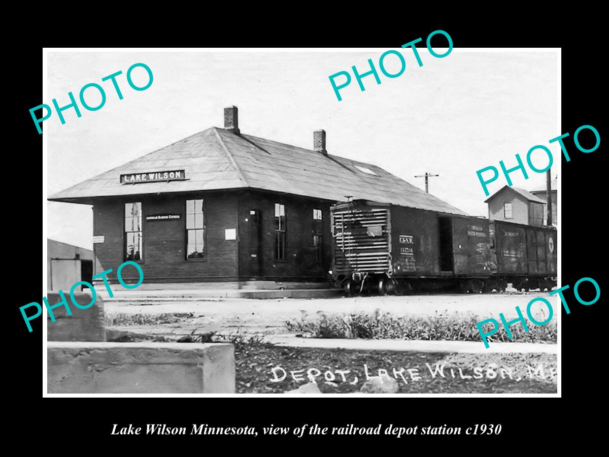 OLD LARGE HISTORIC PHOTO OF LAKE WILSON MINNESOTA, RAILROAD DEPOT STATION c1930