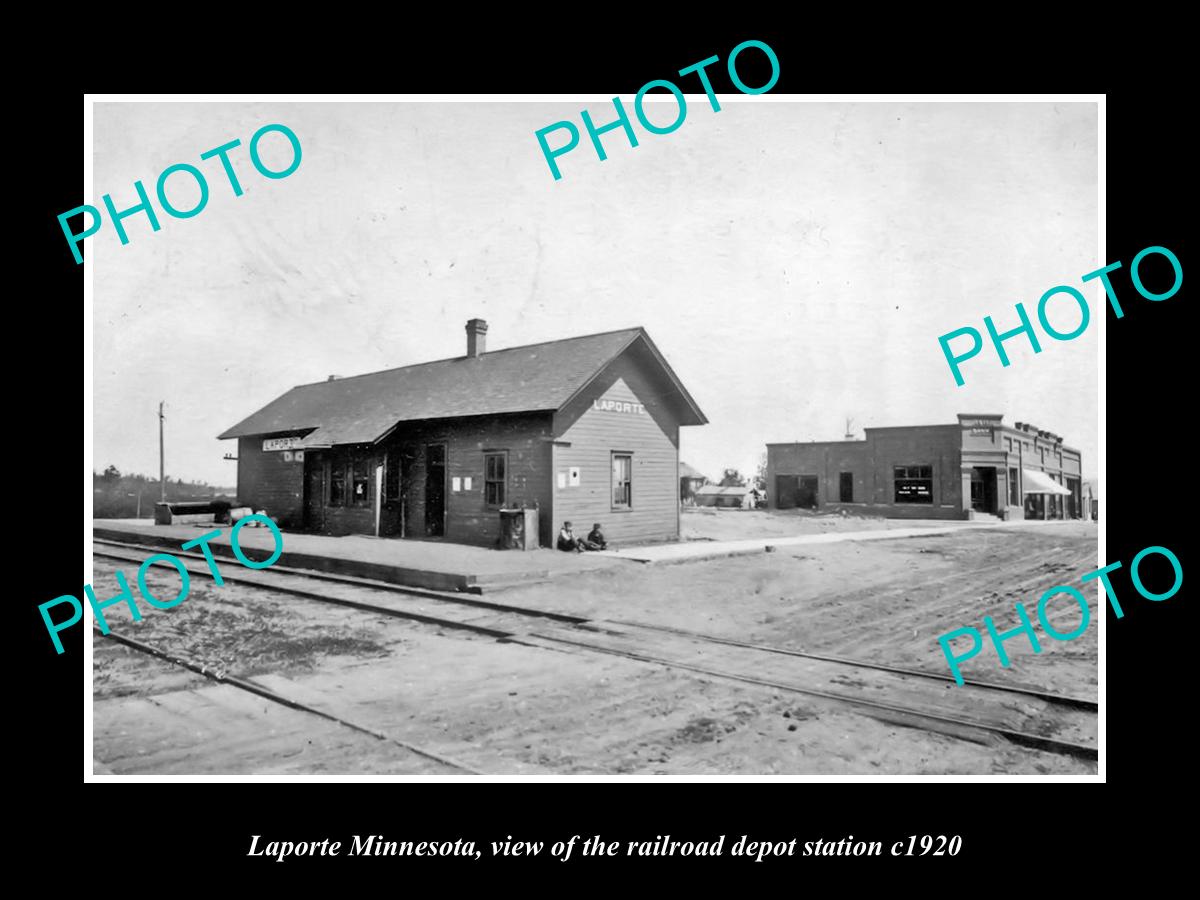 OLD LARGE HISTORIC PHOTO OF LAPORTE MINNESOTA, THE RAILROAD DEPOT STATION c1920