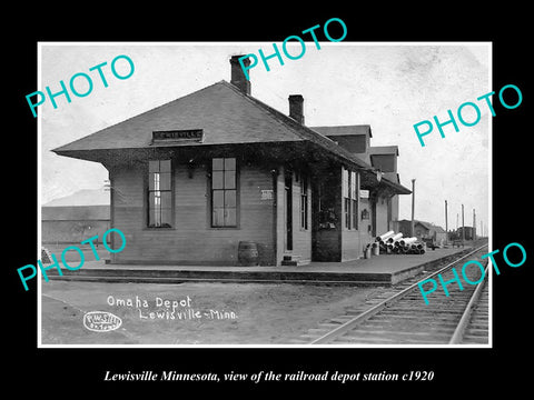 OLD LARGE HISTORIC PHOTO OF LEWISVILLE MINNESOTA, RAILROAD DEPOT STATION c1920