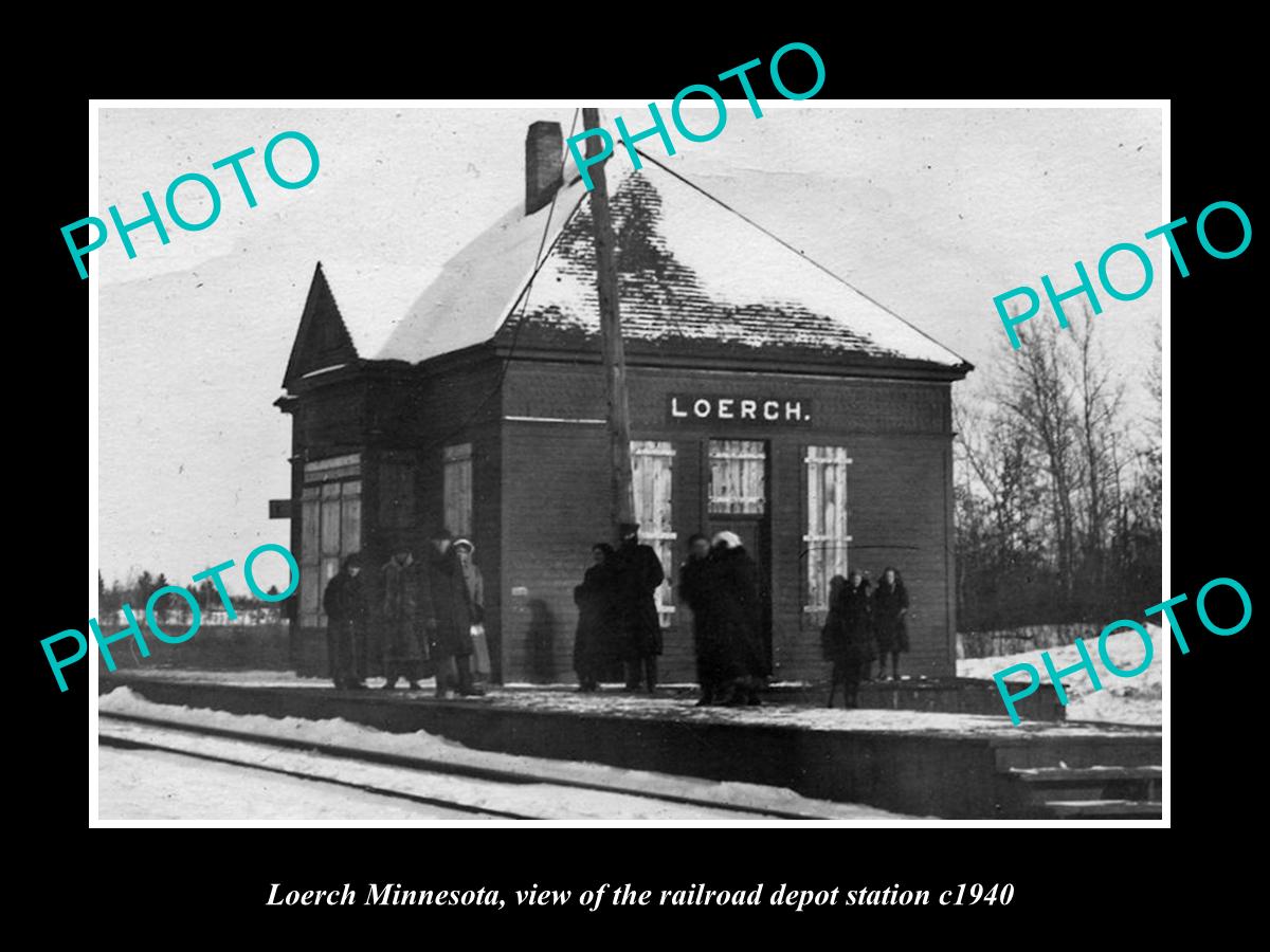 OLD LARGE HISTORIC PHOTO OF LOERCH MINNESOTA, THE RAILROAD DEPOT STATION c1940