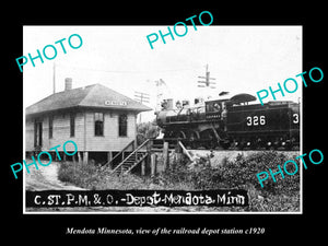 OLD LARGE HISTORIC PHOTO OF MENDOTA MINNESOTA, THE RAILROAD DEPOT STATION c1920