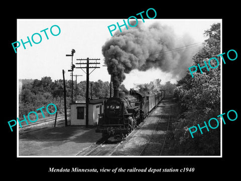 OLD LARGE HISTORIC PHOTO OF MENDOTA MINNESOTA, THE RAILROAD DEPOT STATION c1940