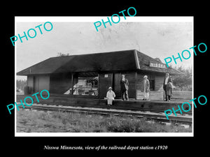 OLD LARGE HISTORIC PHOTO OF NISSWA MINNESOTA, THE RAILROAD DEPOT STATION c1920