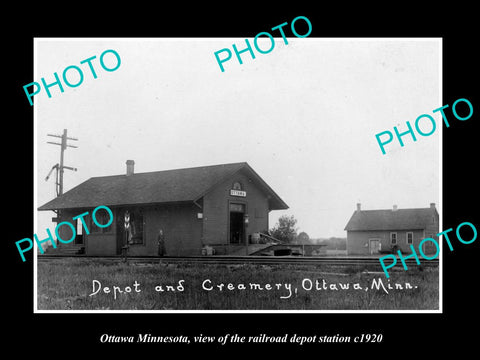 OLD LARGE HISTORIC PHOTO OF OTTAWA MINNESOTA, THE RAILROAD DEPOT STATION c1920