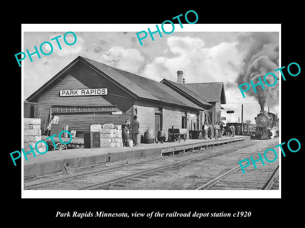 OLD LARGE HISTORIC PHOTO OF PARK RAPIDS MINNESOTA, RAILROAD DEPOT STATION c1920