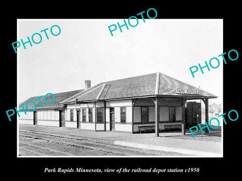 OLD LARGE HISTORIC PHOTO OF PARK RAPIDS MINNESOTA, RAILROAD DEPOT STATION c1950