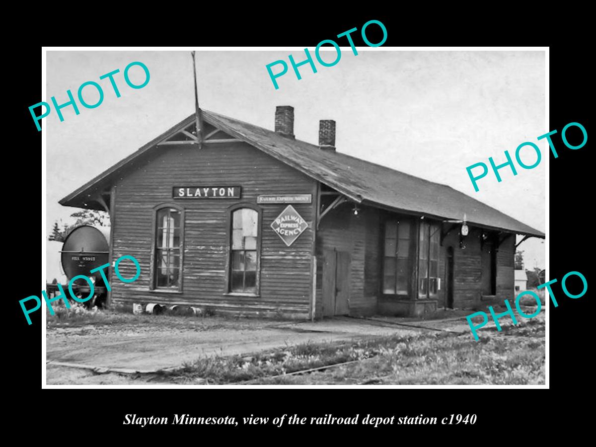 OLD LARGE HISTORIC PHOTO OF SLAYTON MINNESOTA, THE RAILROAD DEPOT STATION c1940