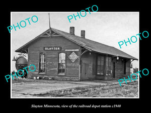 OLD LARGE HISTORIC PHOTO OF SLAYTON MINNESOTA, THE RAILROAD DEPOT STATION c1940