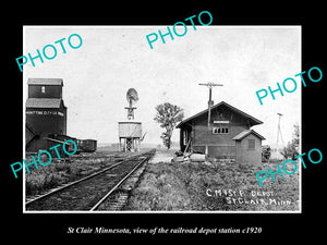 OLD LARGE HISTORIC PHOTO OF St CLAIR MINNESOTA, THE RAILROAD DEPOT STATION c1920