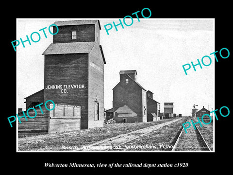 OLD LARGE HISTORIC PHOTO OF WOLVERTON MINNESOTA, RAILROAD DEPOT STATION c1920