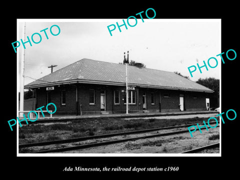 OLD LARGE HISTORIC PHOTO OF ADA MINNESOTA, THE RAILROAD DEPOT STATION c1960