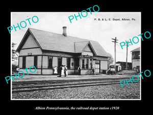 OLD LARGE HISTORIC PHOTO OF ALBION PENNSYLVANIA, THE RAILROAD STATION c1920