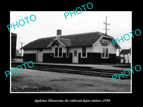 OLD LARGE HISTORIC PHOTO OF APPLETON MINNESOTA, THE RAILROAD STATION c1950