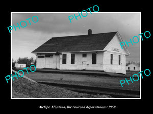 OLD LARGE HISTORIC PHOTO OF ANTELOPE MONTANA, THE RAILROAD DEPOT STATION c1950