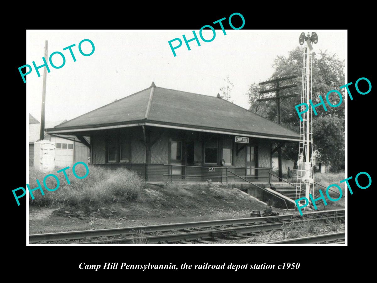 OLD LARGE HISTORIC PHOTO OF CAMP HILL PENNSYLVANIA, THE RAILROAD STATION c1950