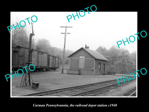 OLD LARGE HISTORIC PHOTO OF CARMAN PENNSYLVANIA, THE RAILROAD STATION c1940