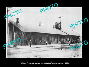 OLD LARGE HISTORIC PHOTO OF CORRY PENNSYLVANIA, THE RAILROAD STATION c1920