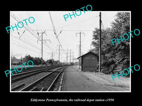 OLD LARGE HISTORIC PHOTO OF EDDYSTONE PENNSYLVANIA, THE RAILROAD STATION c1950