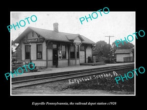 OLD LARGE HISTORIC PHOTO OF ESPYVILLE PENNSYLVANIA, THE RAILROAD STATION c1920