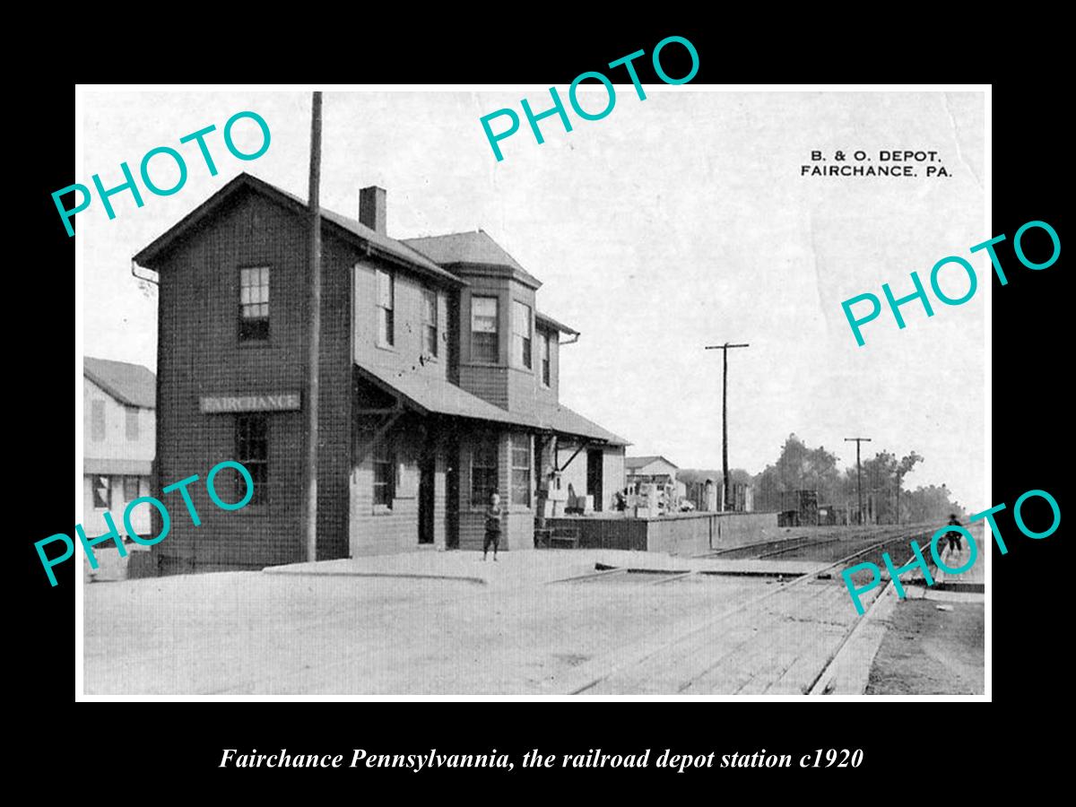 OLD LARGE HISTORIC PHOTO OF FAIRCHANCE PENNSYLVANIA, THE RAILROAD STATION c1920