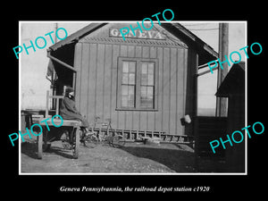 OLD LARGE HISTORIC PHOTO OF GENEVA PENNSYLVANIA, THE RAILROAD STATION c1920