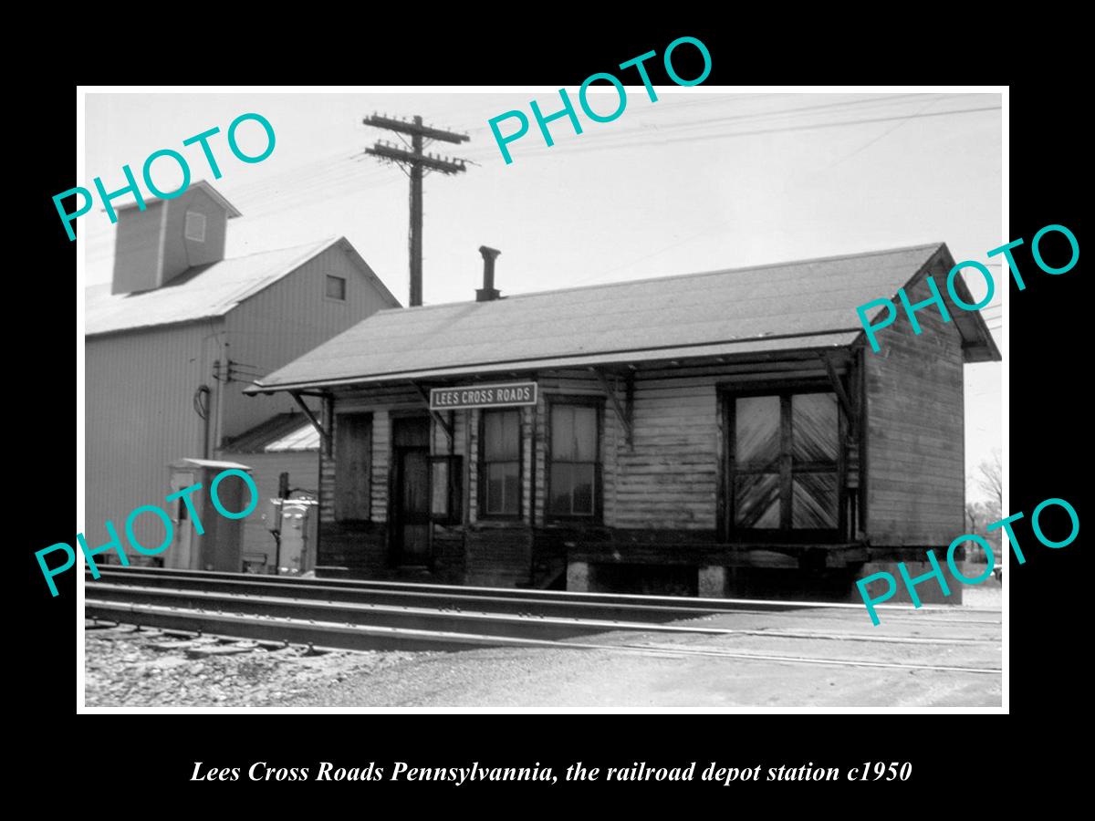 OLD LARGE HISTORIC PHOTO OF LEES CROSS ROADS PENNSYLVANIA RAILROAD STATION c1950