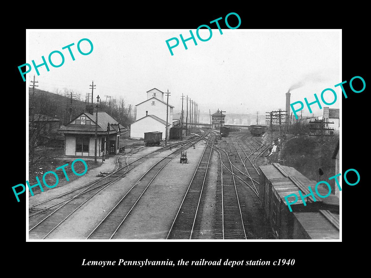 OLD LARGE HISTORIC PHOTO OF LEMOYNE PENNSYLVANIA, THE RAILROAD STATION c1940