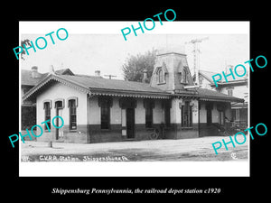 OLD LARGE HISTORIC PHOTO OF SHIPPENSBURG PENNSYLVANIA, RAILROAD STATION c1920